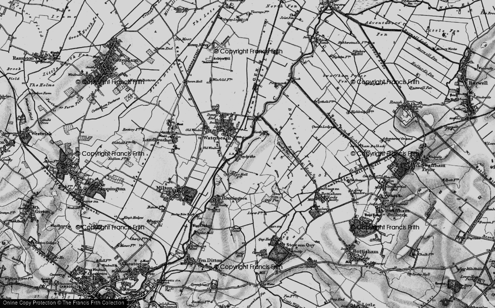 Old Map of Historic Map covering Bottisham Fen in 1898