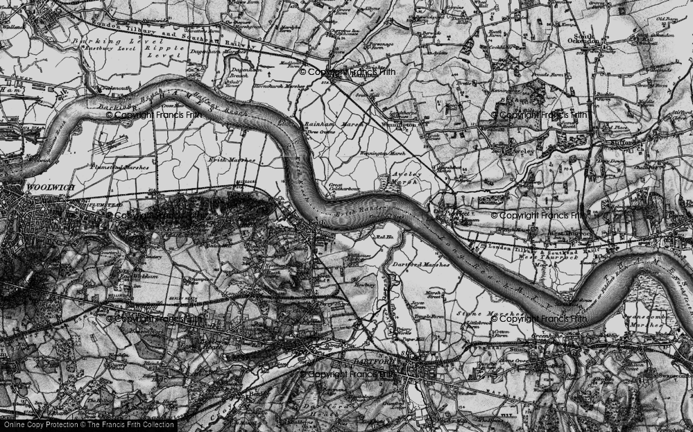 Old Map of Historic Map covering Rainham Marshes in 1896