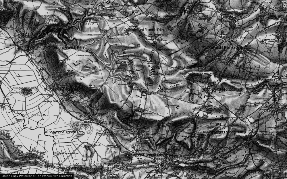 Old Map of Historic Map covering Priddy Nine Barrows in 1898