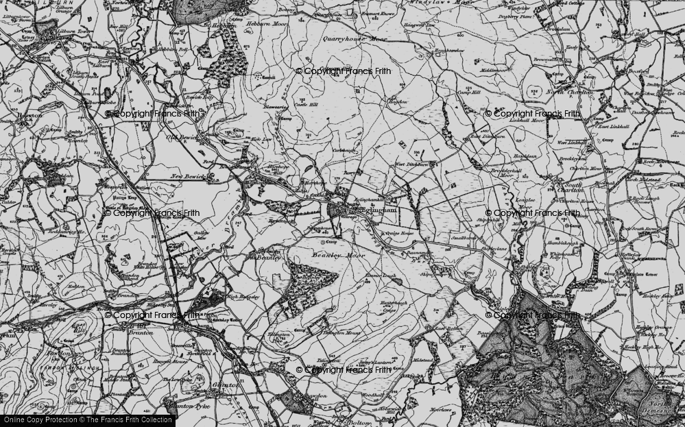 Old Map of Historic Map covering Beanley Moor in 1897