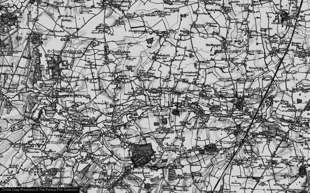 Old Map of Historic Map covering Bressingham Fen in 1898