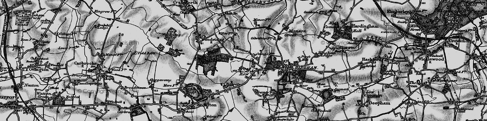 Old map of Woodrising Hall in 1898