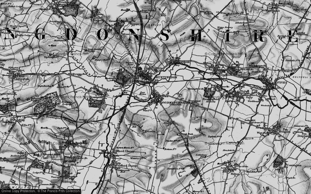 Old Map of Historic Map covering Hinchingbrooke House in 1898