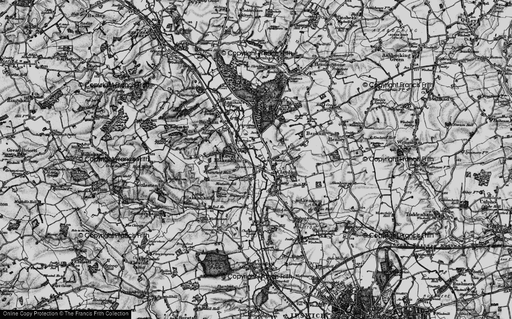 Old Map of Historic Map covering Blackacre Hill in 1896