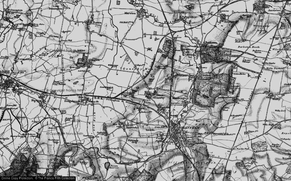 Old Map of Historic Map covering Gonerby Moor in 1895