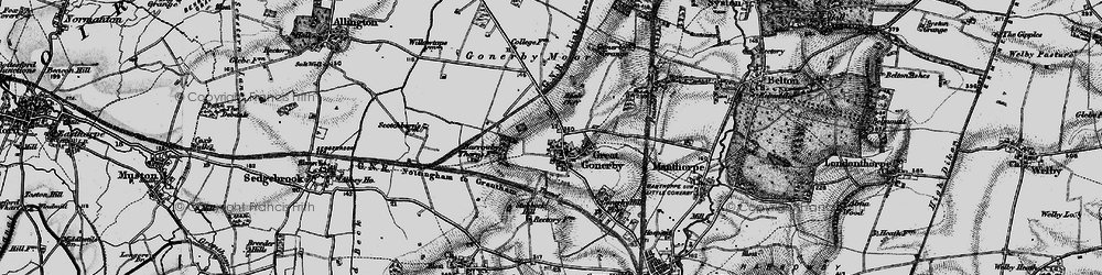 Old map of Great Gonerby in 1895