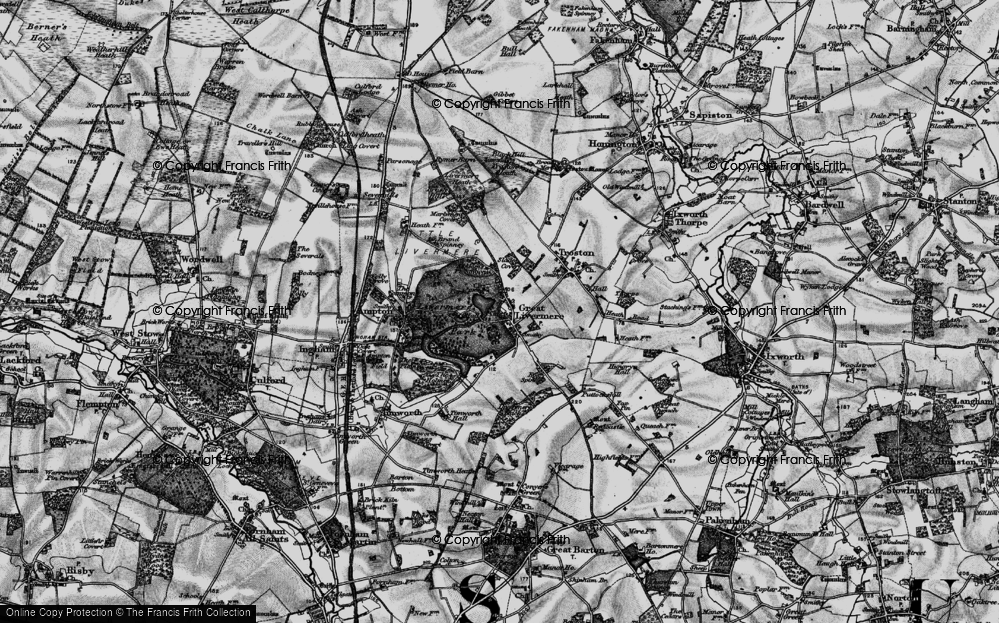 Old Map of Historic Map covering Ampton Water in 1898