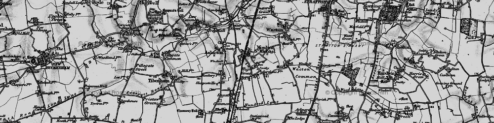 Old map of Great Moulton in 1898