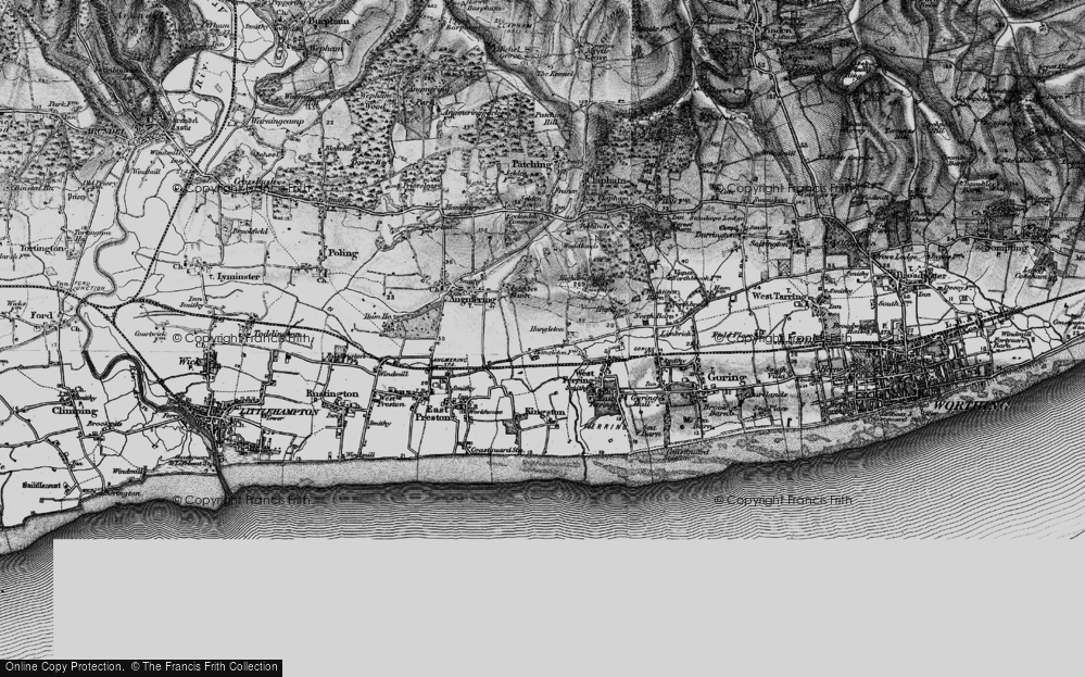 Old Map of Historic Map covering Highdown Hill in 1895