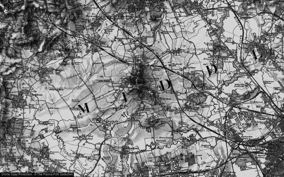 Old Map of Harrow on the Hill, 1896 in 1896