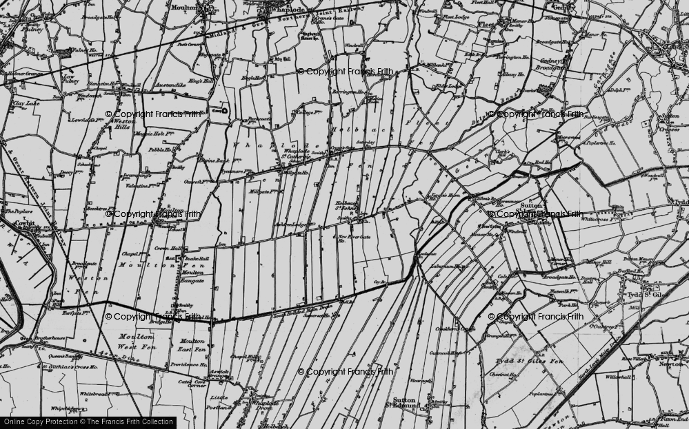 Old Map of Historic Map covering Holbeach Fen in 1898