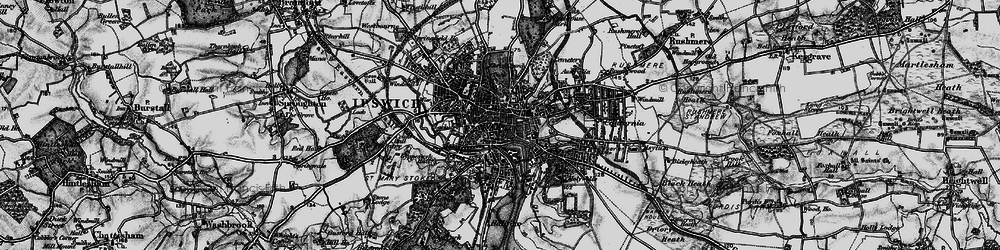 Old map of Ipswich in 1896