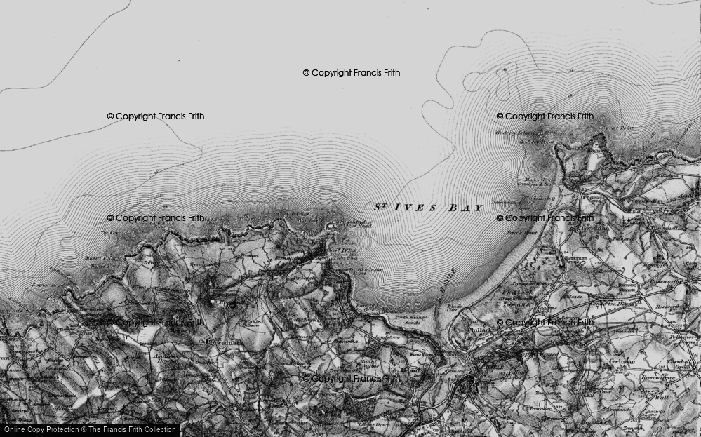 Old Map of Historic Map covering St Ives Bay in 1896