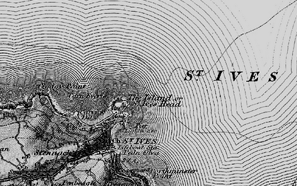 Old map of St Ives Bay in 1896