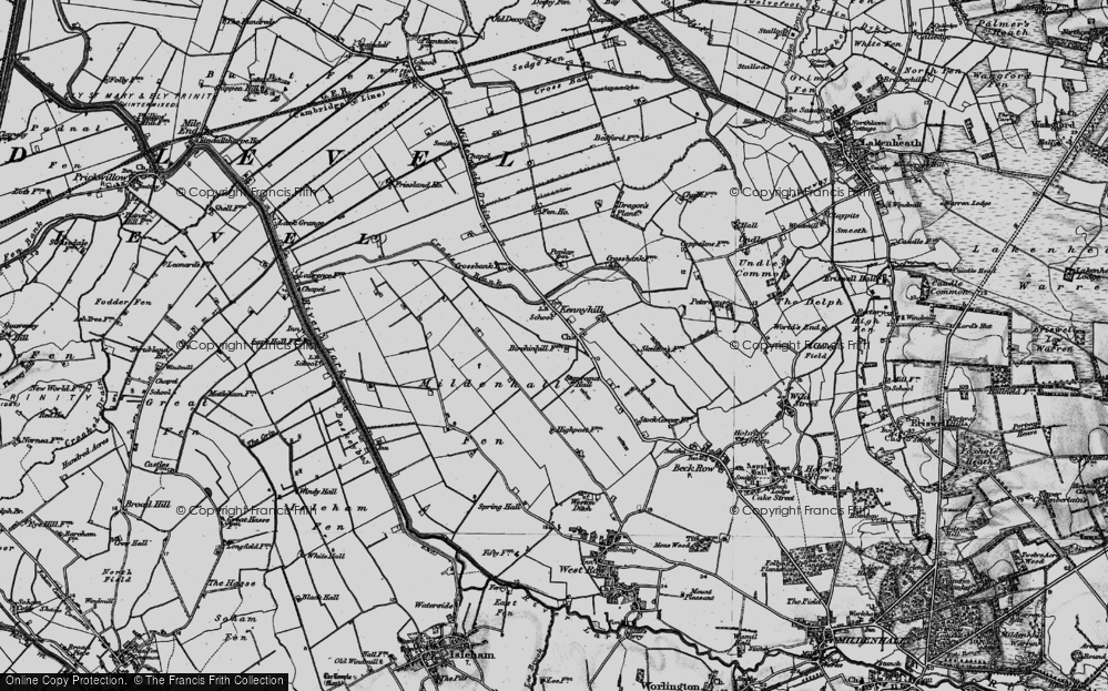 Old Map of Historic Map covering Mildenhall Drain in 1898