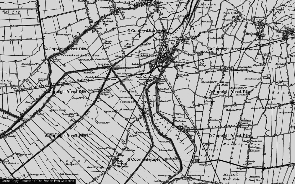 Old Map of Historic Map covering Spalding Common in 1898