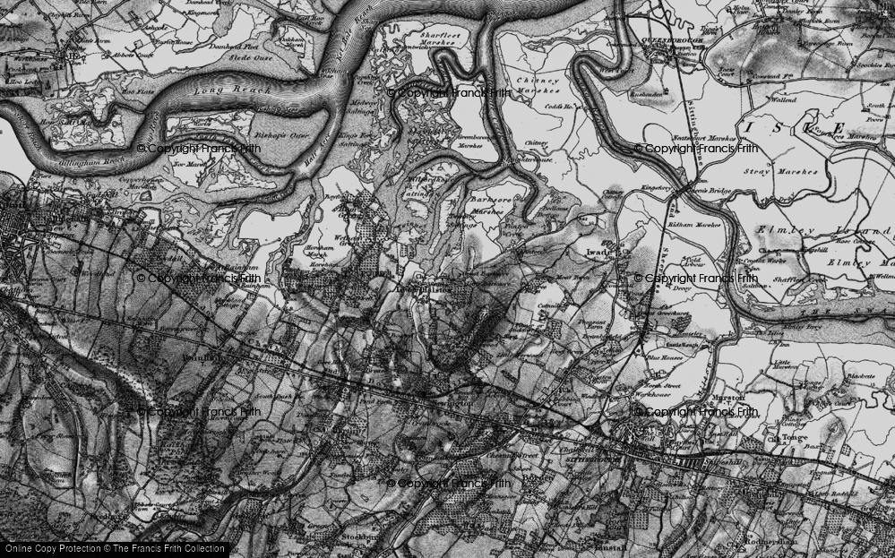 Old Map of Historic Map covering Barksore Marshes in 1895