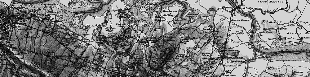 Old map of Barksore Marshes in 1895