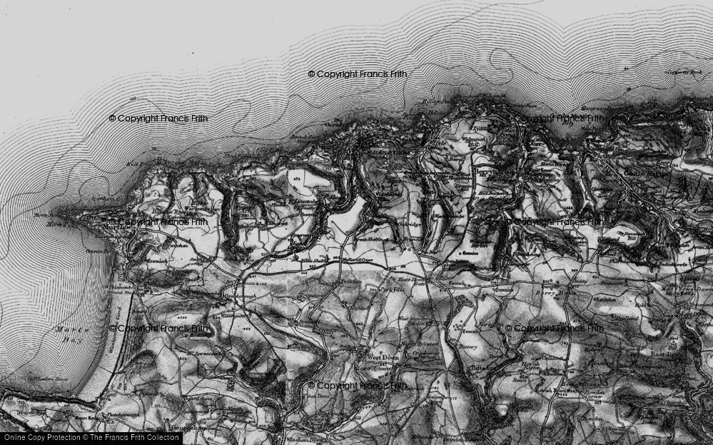 Old Map of Historic Map covering Mullacott Cross in 1898