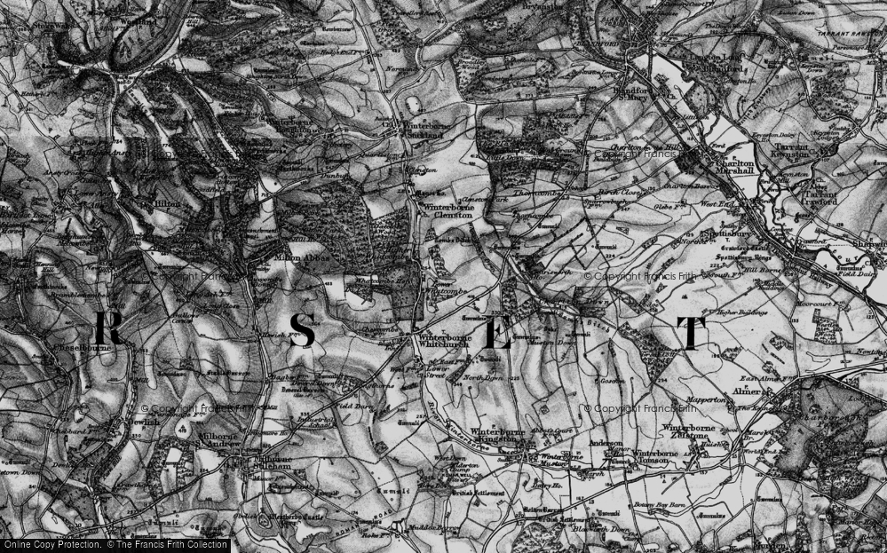 Old Map of Historic Map covering Whatcombe Down in 1898