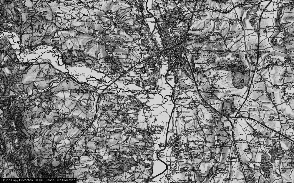 Old Map of Historic Map covering Powick Bridge in 1898