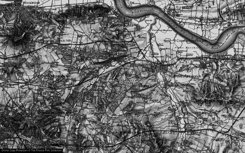 Old Map of Historic Map covering Dartford Heath in 1895