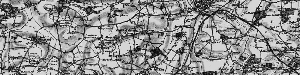 Old map of Wymondham College in 1898
