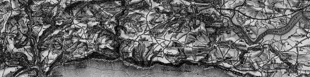 Old map of Battern Cliffs in 1896
