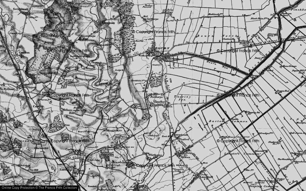 Old Map of Historic Map covering Bourne South Fen in 1895