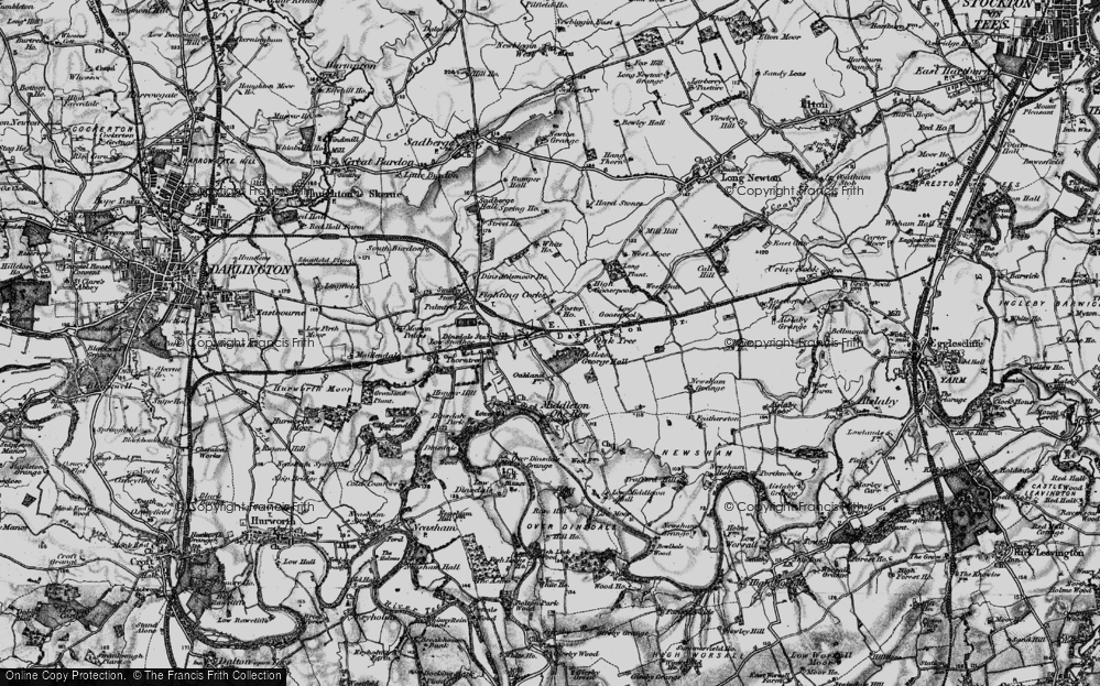 Old Map of Historic Map covering Durham Tees Valley Airport in 1898