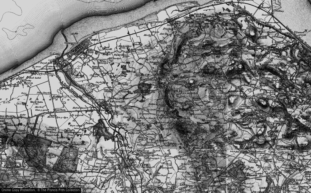Old Map of Historic Map covering Bryn Cnewyllyn in 1898