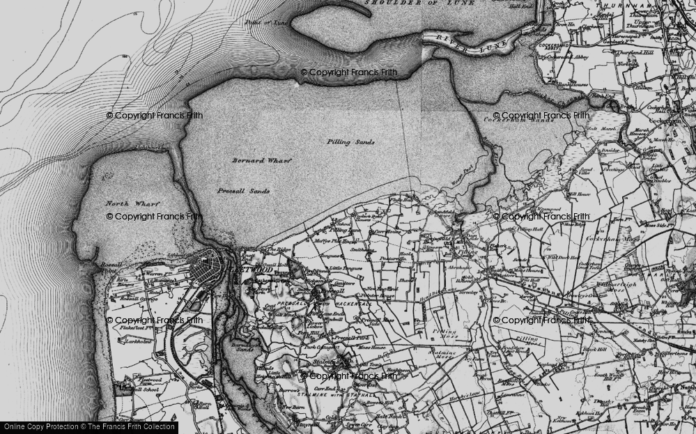 Old Map of Historic Map covering Wyre-Lune Wildfowl Sanctuary in 1896