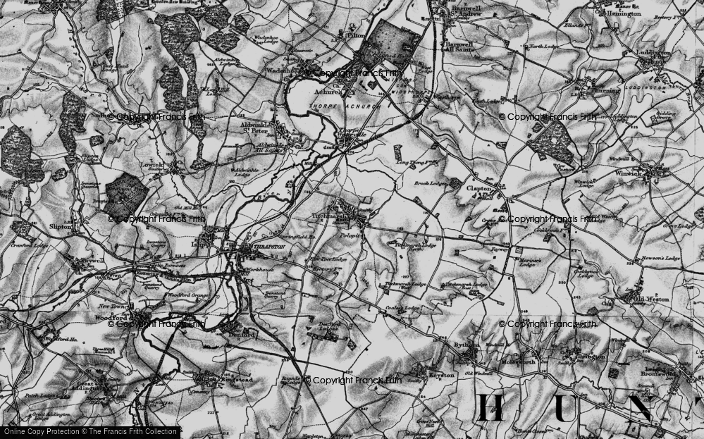 Old Map of Historic Map covering Bottom Lodge in 1898
