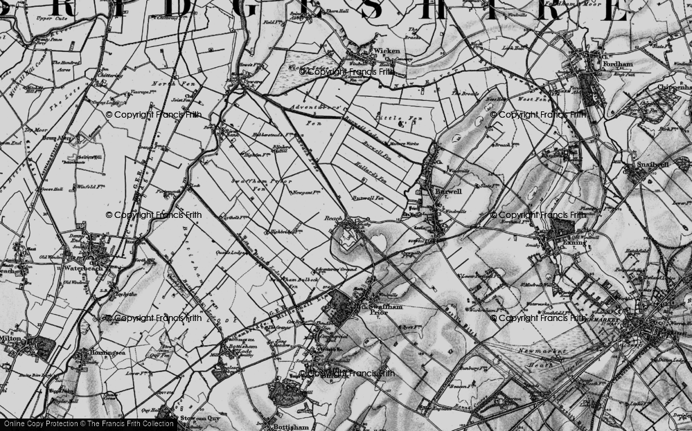 Old Map of Historic Map covering Burwell Fen in 1898