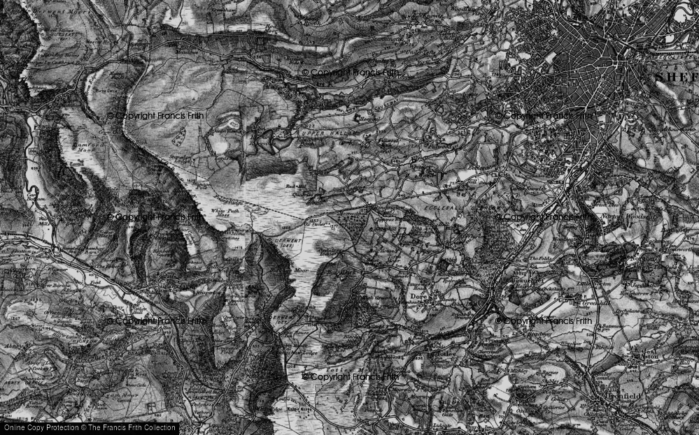 Old Map of Historic Map covering Burbage Rocks in 1896