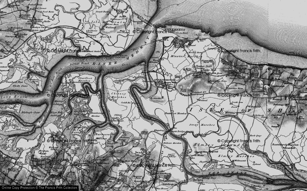 Old Map of Historic Map covering Kingsferry Bridge in 1894