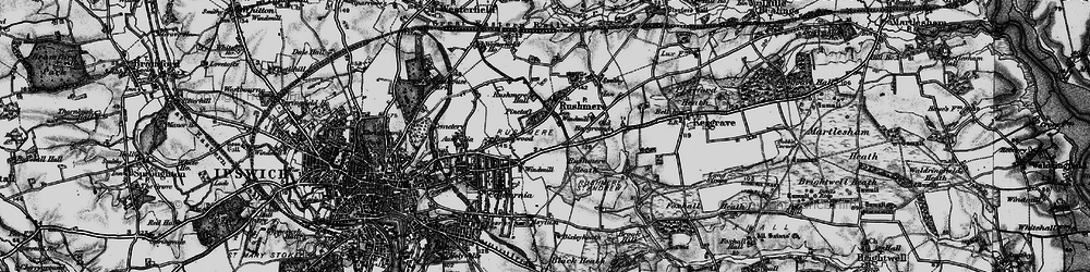 Old map of Rushmere St Andrew in 1896