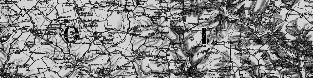 Old map of Saxtead in 1898