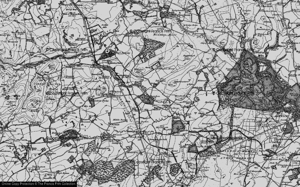 Old Map of Historic Map covering Shawdon Burn in 1897