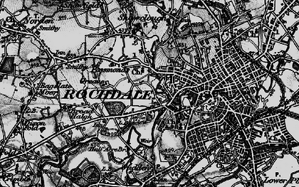 Old map of Spotland Bridge in 1896