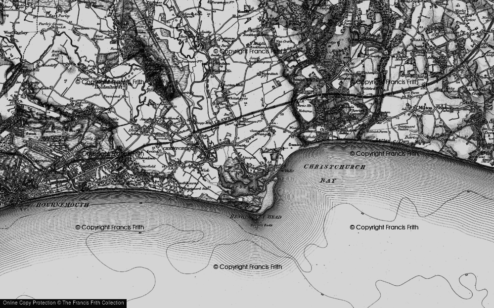Old Map of Historic Map covering Hengistbury Head in 1895