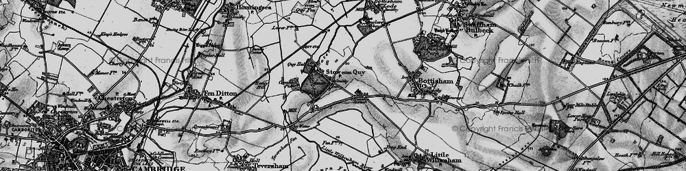Old map of Stow cum Quy in 1898