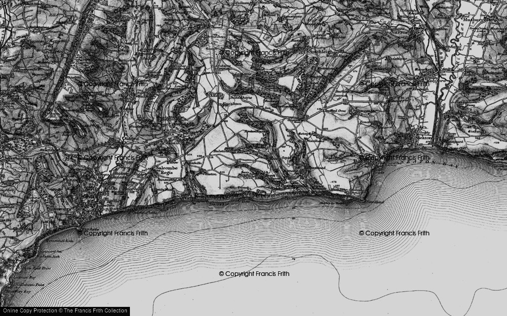 Old Map of Historic Map covering Branscombe Cross in 1897