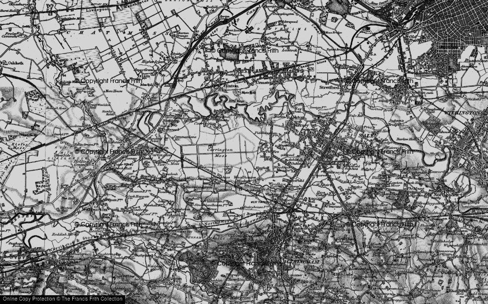 Old Map of Historic Map covering Carrington Moss in 1896