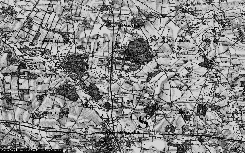 Old Map of Historic Map covering Ampton Field in 1898