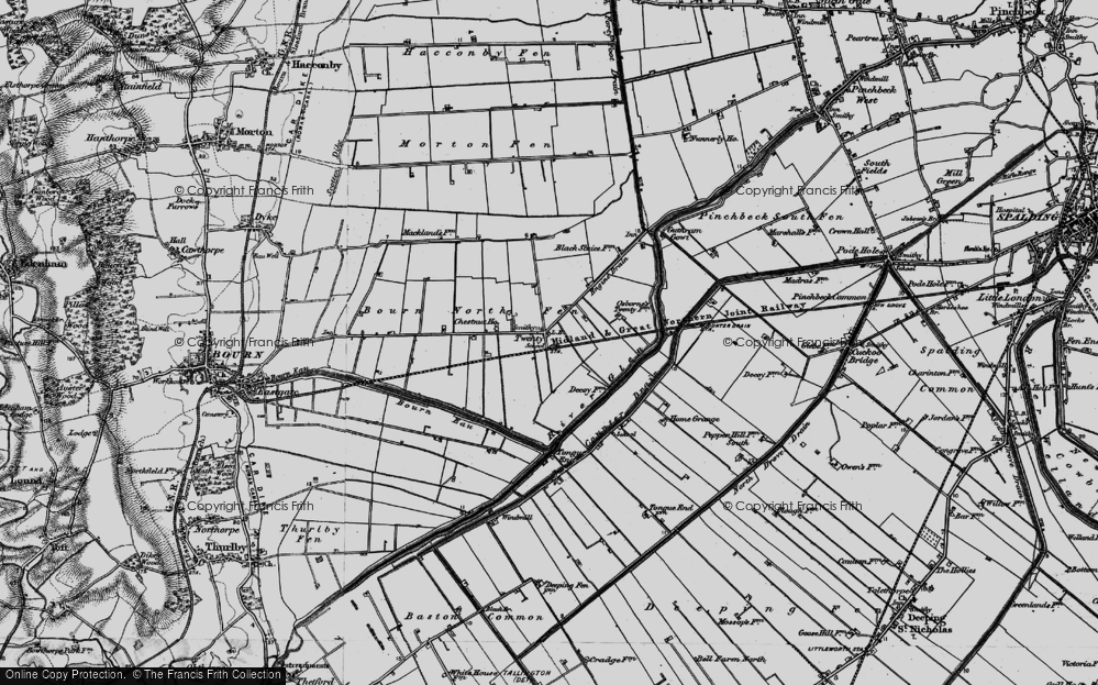Old Map of Historic Map covering Bourne North Fen in 1898