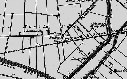 Old map of Bourne Eau in 1898