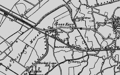 Old map of Walpole Cross Keys in 1893