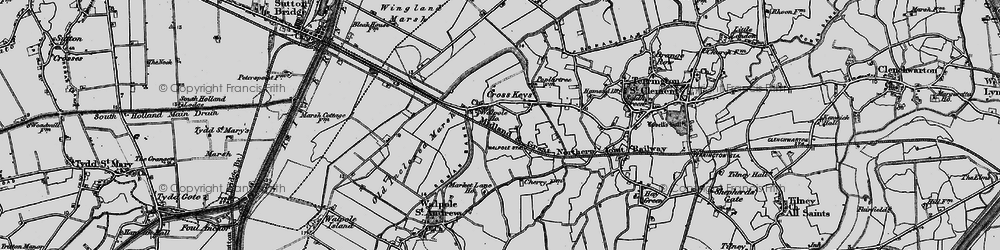 Old map of Walpole Cross Keys in 1893