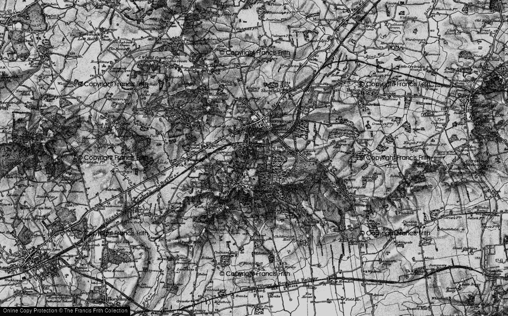 Old Map of Historic Map covering Barrack Wood in 1896